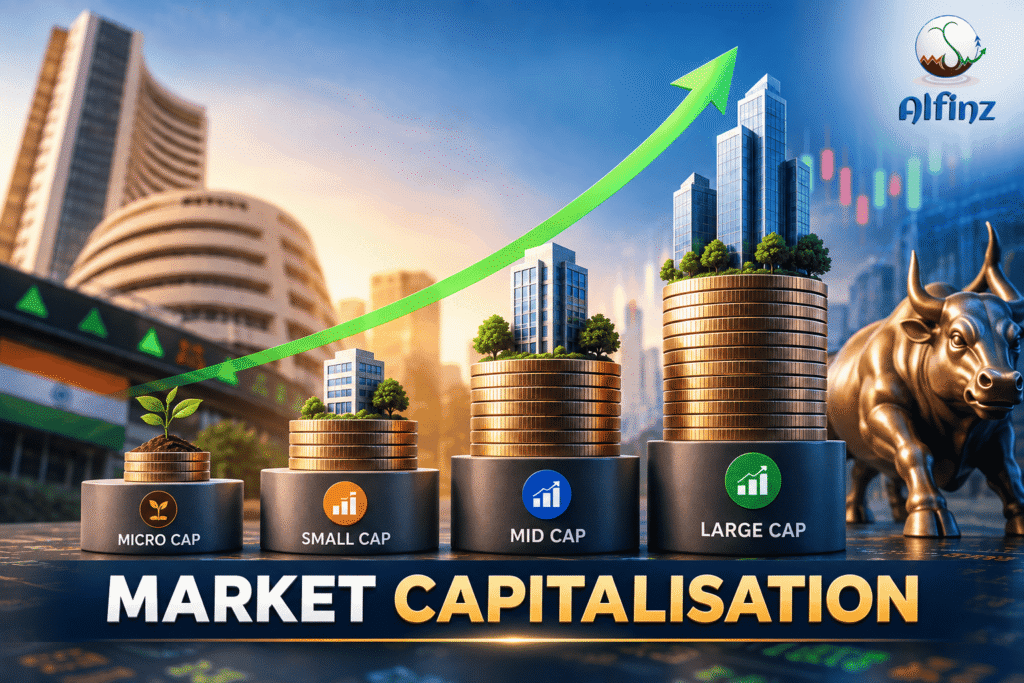 Market capitalisation explained with Large Cap, Mid Cap, Small Cap and Micro Cap companies